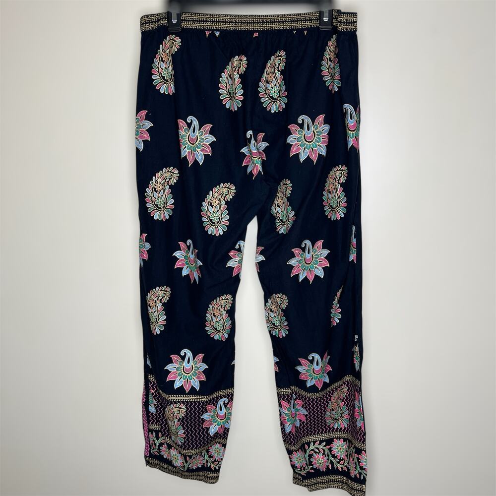 Calypso St Barth Pants Womens Large Black Bohemian Hippie Paisley Cotton Tapered